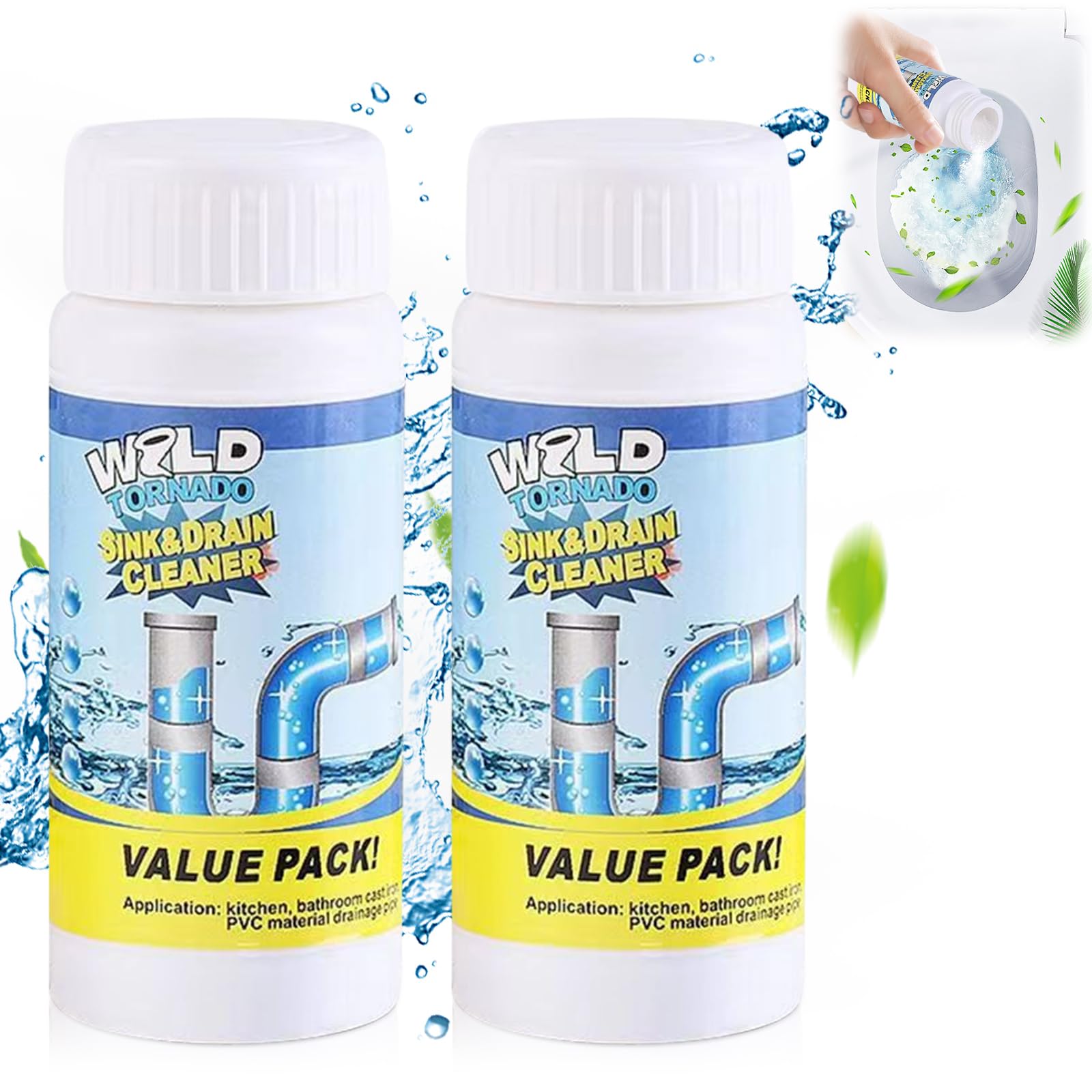 Sink and Drain Cleaner - Fast Foaming Drain Cleaner for Kitchen & Pipes - Wild Tornado Pipe Cleaner - Sink & Drain Cleaner Foam - Drain Foam Cleaner - Sink Cleaner Foaming - Drain Cleaner
